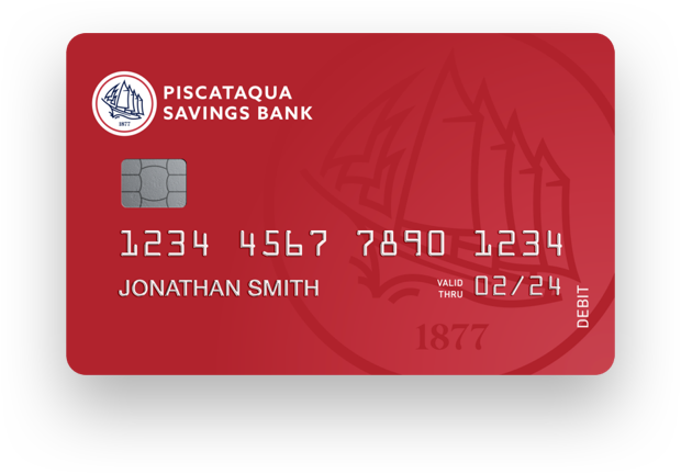 A mockup of a Piscataqua Savings Bank debit card